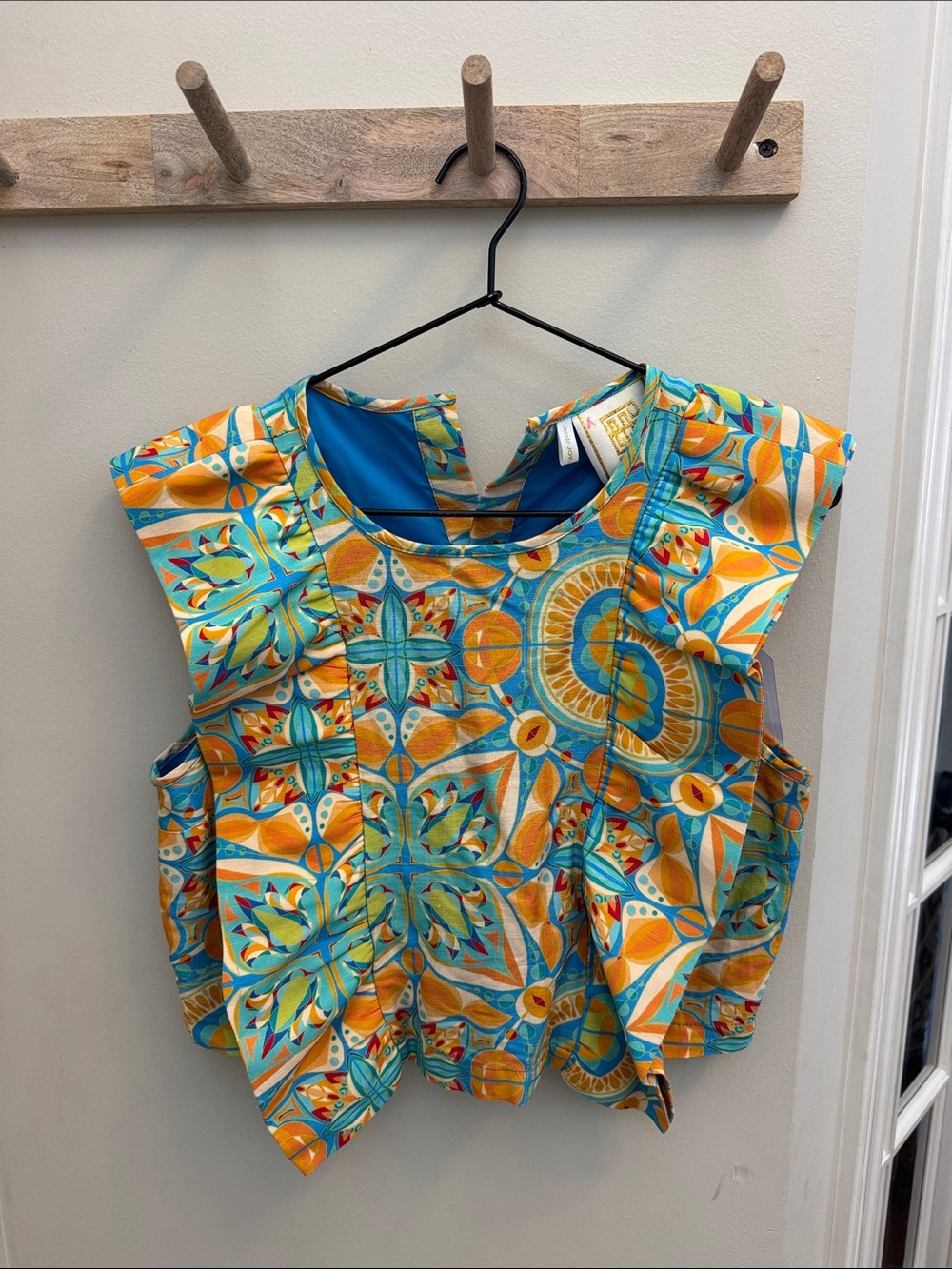 Emily McCarthy Ruffle Tank Top in Poolside Print New